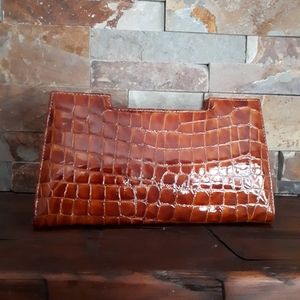 Vintage Embossed Faux Croc Clutch Purse With Strap